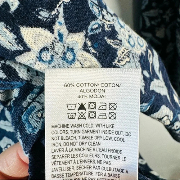 Lucky Brand Blue Floral Bohemian Bell Sleeve Modal Blend V-Neck Blouse Top - Picture 4 of 6